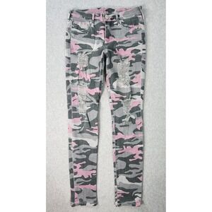 True Religion‎ Halle Distressed Camo Skinny Jeans Womens Size 26 Gray Pink Black